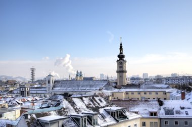 Cityscape Linz Linzer Schloss üzerinden. Linz, Avusturya