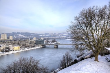 Cityscape Linz Linzer Schloss üzerinden. Linz, Avusturya