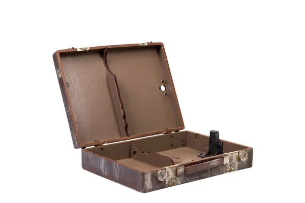 在白色背景上的复古褐色手提箱 — 图库照片