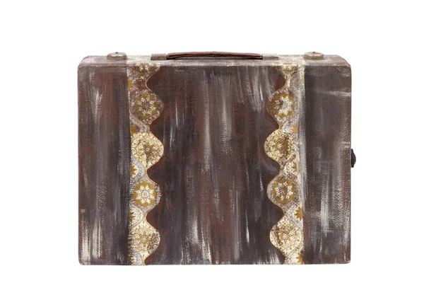 Vintage barna bőröndöt, fehér háttér — Stock Fotó