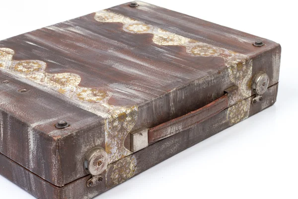 Vintage brun resväska på vit bakgrund — Stockfoto
