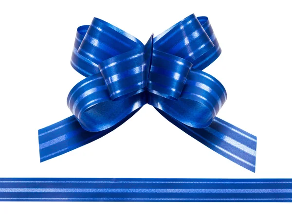 Shiny blue satin ribbon on white background — Stock Photo, Image