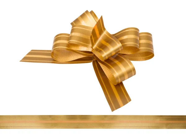 Shiny golden satin ribbon on white background — Stock Photo, Image