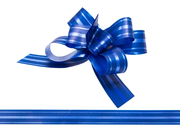 Shiny blue satin ribbon on white background — Stock Photo, Image