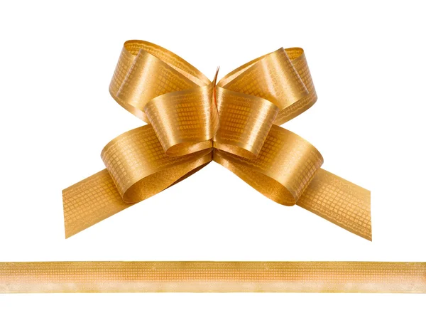 Shiny golden satin ribbon on white background — Stock Photo, Image