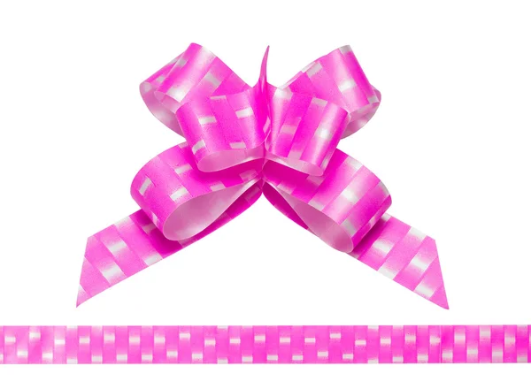 Shiny pink satin ribbon on white background — Stock Photo, Image