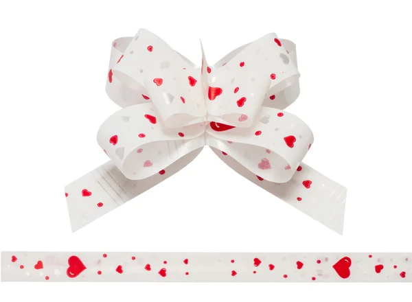Shiny white satin ribbon on white background — Stock Photo, Image
