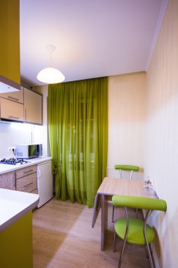 Yeşil perde ile modern küçük mutfak