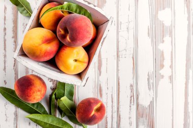 Beyaz arka planda taze şeftaliler