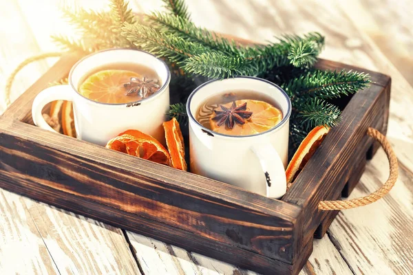 Hot Mulled Cider Spiced Tea Mugs — Fotografia de Stock