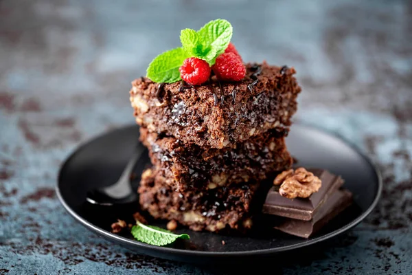 Brownie Cake Slices Dark Background — Stock Photo, Image