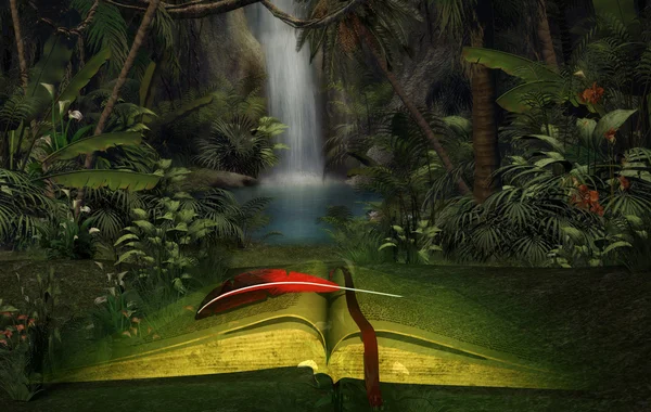 Иллюстрация открытой книги в джунглях — стоковое фото