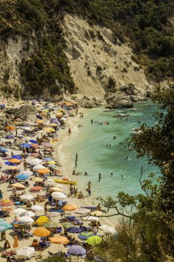 Lefkada Adası, Agiofilli beach, Yunanistan - 29 Ağustos 2016: yaz tatili