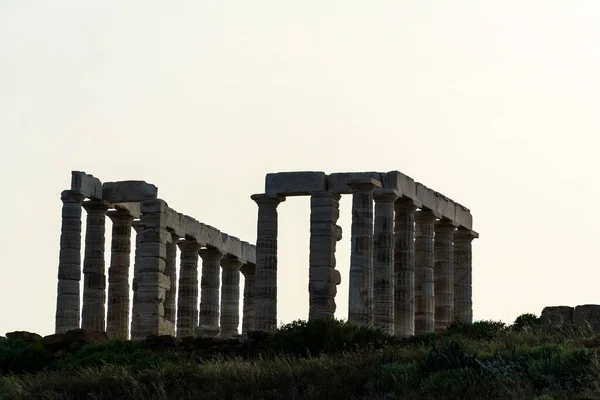 Древний Храм Посейдона Мысе Сунион Богом Моря Аттика Греция — стоковое фото