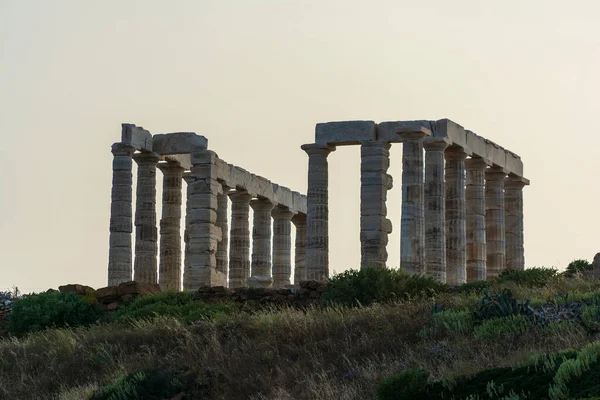 Αρχαίος Ναός Του Ποσειδώνα Στο Ακρωτήριο Σούνιο Ήταν Θεός Της — Φωτογραφία Αρχείου