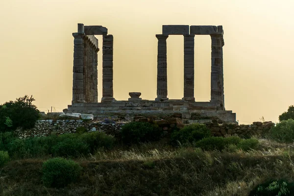 Древний Храм Посейдона Мысе Сунион Богом Моря Аттика Греция — стоковое фото