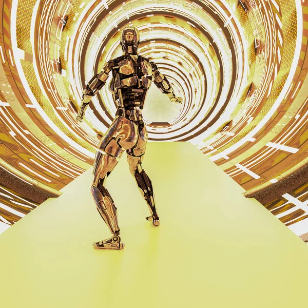 Metallic Cyborg Futuristic Tunnel Rendering — Stock Photo, Image