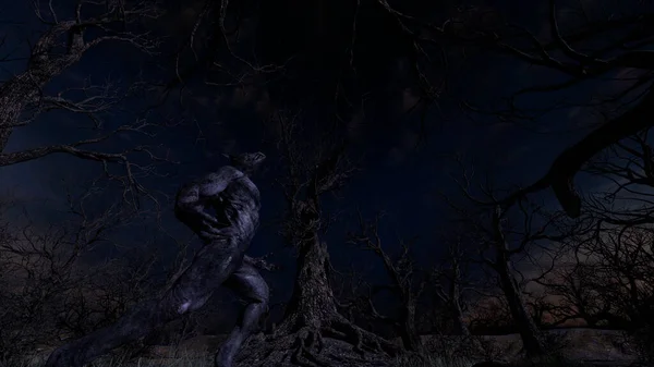 Εικονογράφηση Ενός Λυκάνθρωπου Κατά Διάρκεια Της Νύχτας Στο Ανατριχιαστικό Δάσος — Φωτογραφία Αρχείου