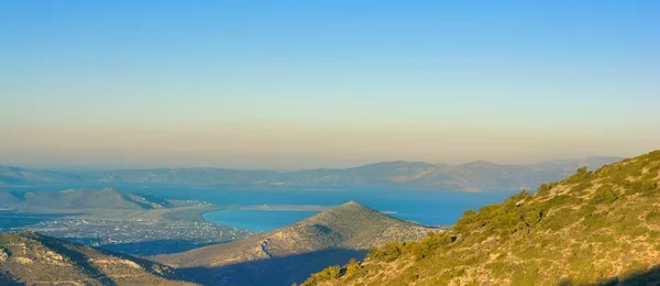 Panoramic Photo Beach Nea Makri Seen Penteli Mountain Evening Attica — Stock Photo, Image