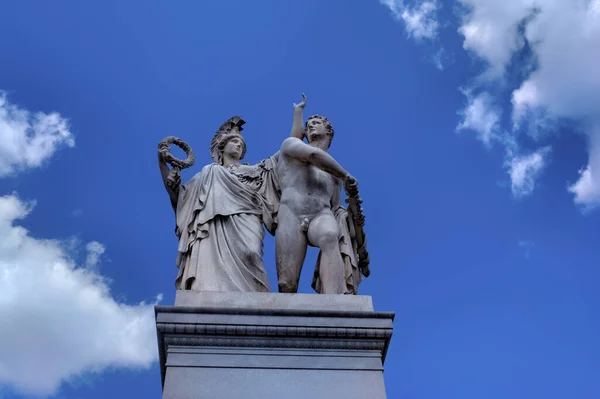 Statue Berlin Schloss Bridge Greek God Athena Protects Young Hero — Stock Photo, Image