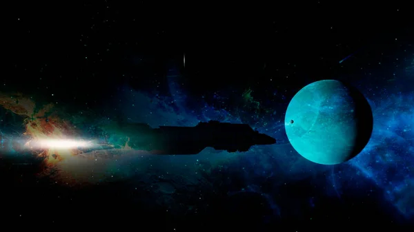 Uzay Gemisi Yeni Bir Mavi Gezegene Yaklaşıyor Görüntüleme — Stok fotoğraf