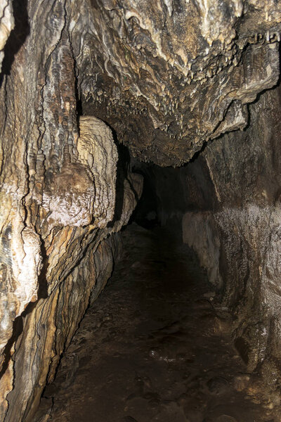 Cave stalactites and formations in Bat cave at Hymettus, Greece.