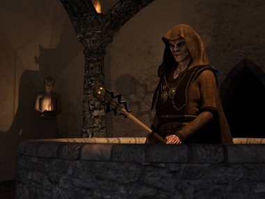 Yerin altındaki bir mahzendeki vampir - 3D görüntüleme