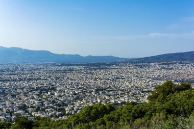 Atina 'nın panoramik manzarası, Hymettus dağından. Yunanistan.