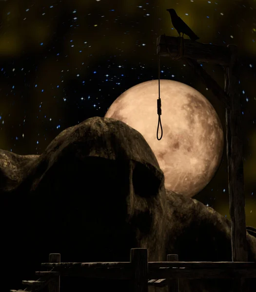 Profundo Una Noche Espeluznante Con Una Luna Llena Oro Cuervo — Foto de Stock