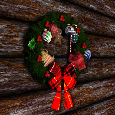 Ahşap duvar arka plan üzerinde Noel çelenk