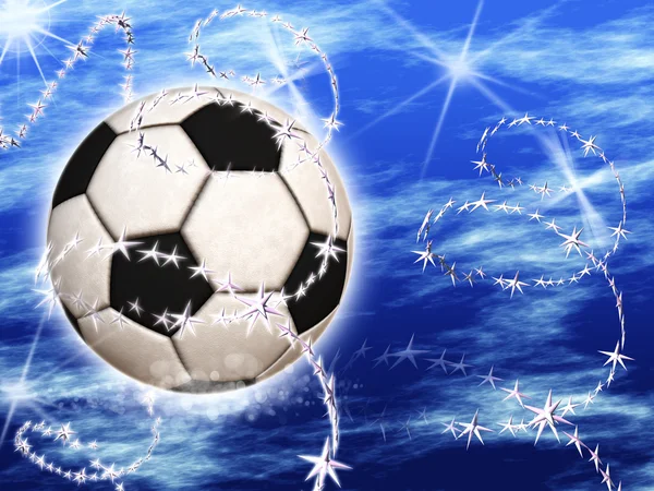 Soccer Ball in the blue starry sky — Stock Photo, Image