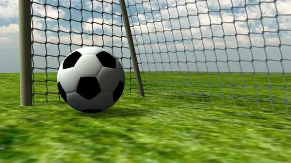 Soccer Ball on green field — Stock Photo, Image