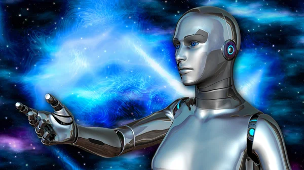 Derin uzay içinde futuristik kadın Android