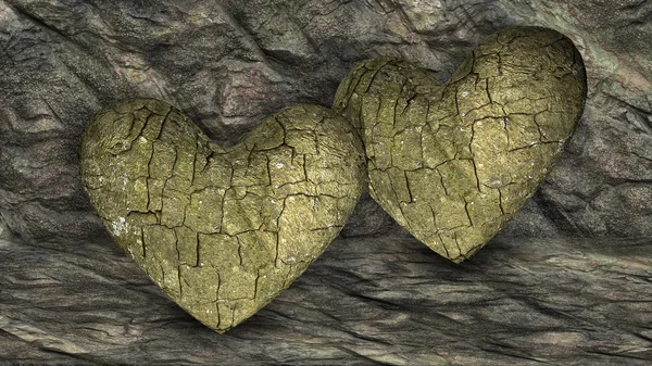 Two Heart Shaped Rocks over a background with Rocks — Stock Photo, Image