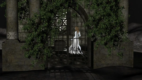 Strega magica della notte. Fantastica principessa dentro la cripta — Foto Stock