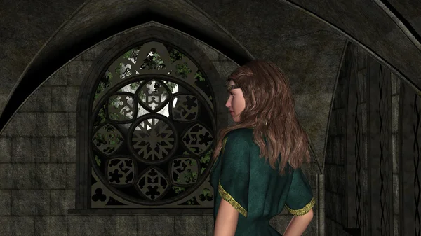 Night Magic Fantasy Girl in the Castle — Stock Photo, Image