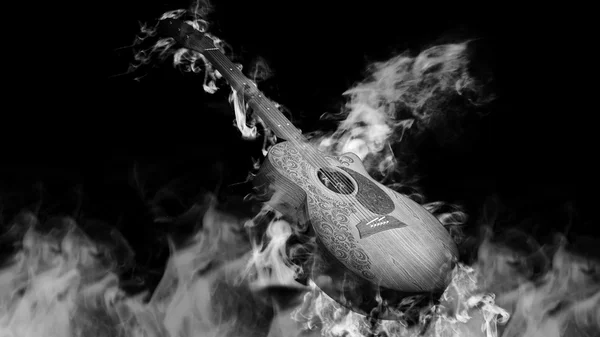 Guitare Classique Acoustique en Fumée sur Noir — Photo