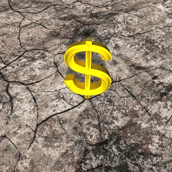 3d Illustration of Gold Dollar on Cracked Rock — Stock Photo, Image