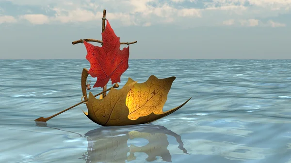 Boat from Autumn Leaves on the Water surface — Stock Photo, Image