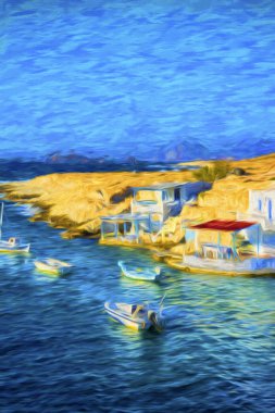 Sanatsal görünümünü geleneksel balıkçı köyü Milos Adası Yunanistan