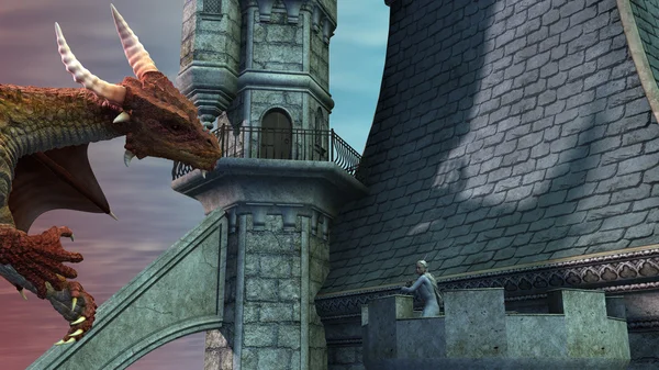 Dragon attacking the castle — Stock Photo, Image