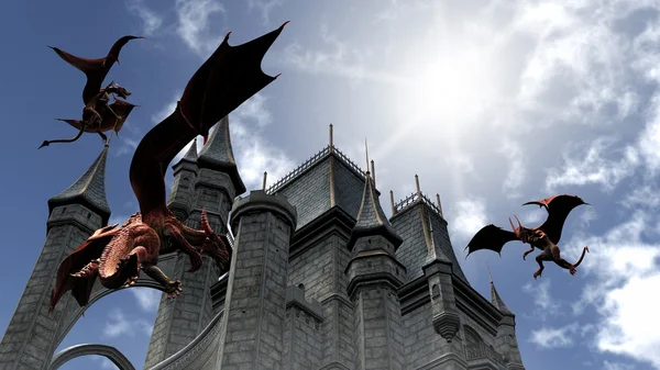 Kalenin saldıran üç kırmızı Dragons