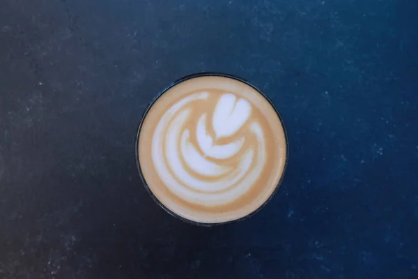 Latte Cup Top View Mug Cappuccino Susu Krim Dan Kopi — Stok Foto