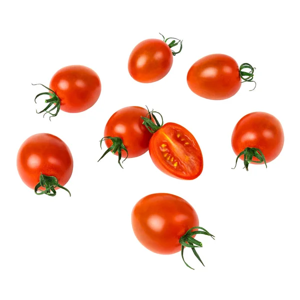 Conjunto Tomates Cereja Vermelhos Frescos Fundo Isolado Branco — Fotografia de Stock