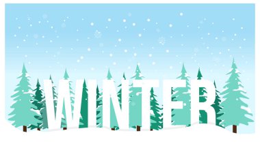 Kış manzarası arka plan afiş tasarımının vektör çizimi. Düşen kar çizimi resimli kış arazisi