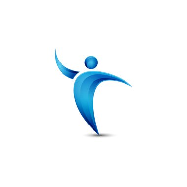 Soyut insanlar veya insan figürü logo tasarım vektör görüntüsü. Soyut insanlar logo tasarımı resim mavi gradyan renk ile