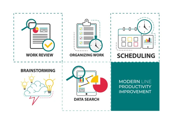 Set Modern Line Productivity Improvement Vector Icon Collection Line Design — Stock Vector