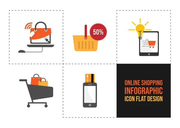 Set Icone Piatte Shopping Online Passi Infografica Infografica Business Concept — Vettoriale Stock