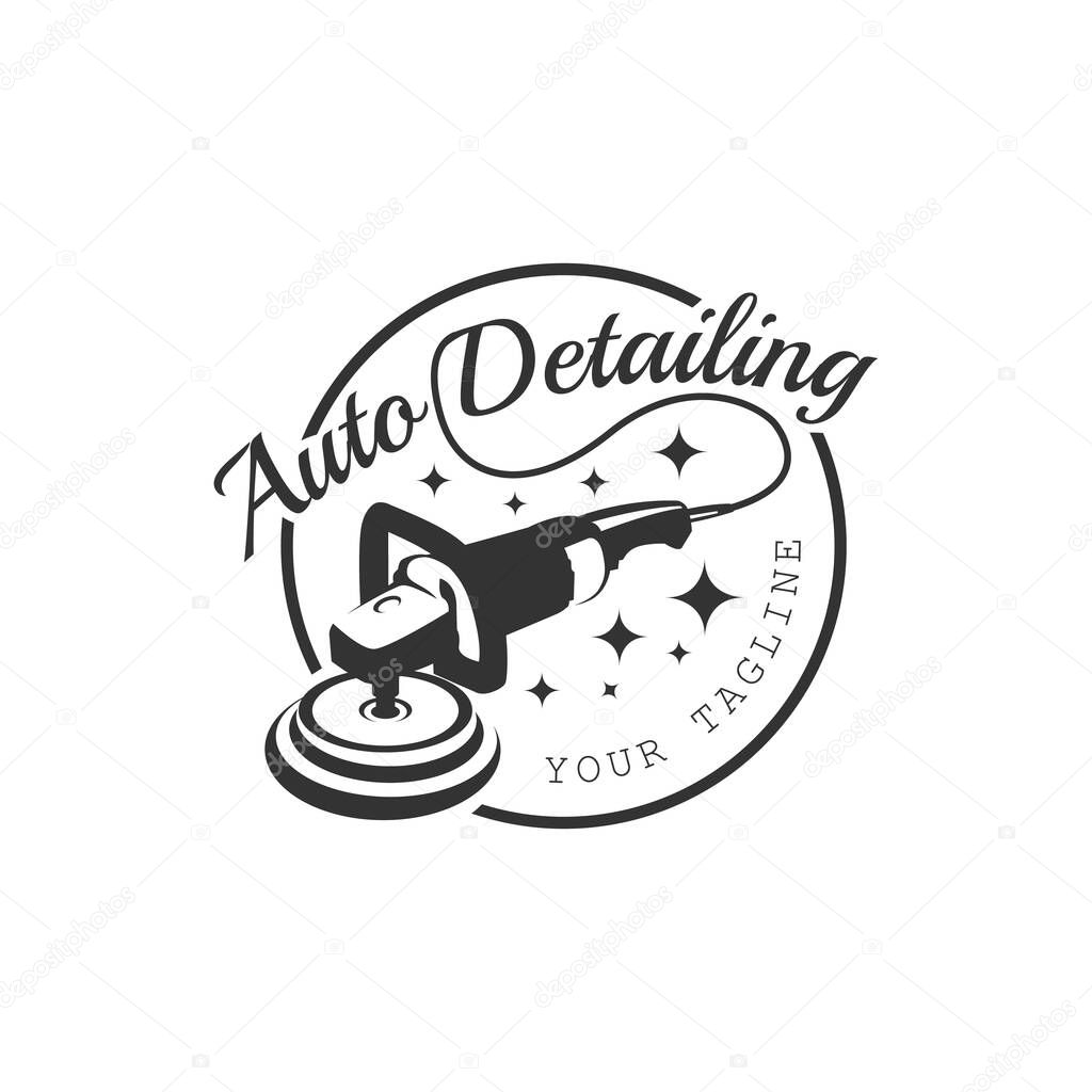 Vintage style auto polish detailing logo design template. Auto detailing polish car machine logo design vector. Auto detailing polisher car cleaning service