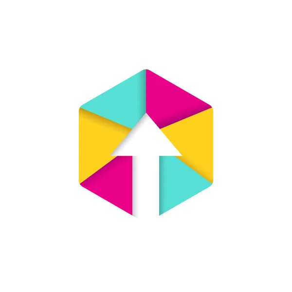 现代六边形箭头的标志设计 彩色箭头和六边形数字标识概念 — 图库矢量图片